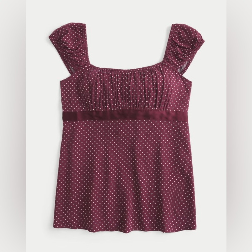 Hollister Burgundy Polka Dot Square-Neck Top
